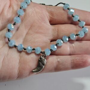 Zacasha Blue Faceted Beaded Silver Tone Lion Claw Charm Bracelet Adjustable